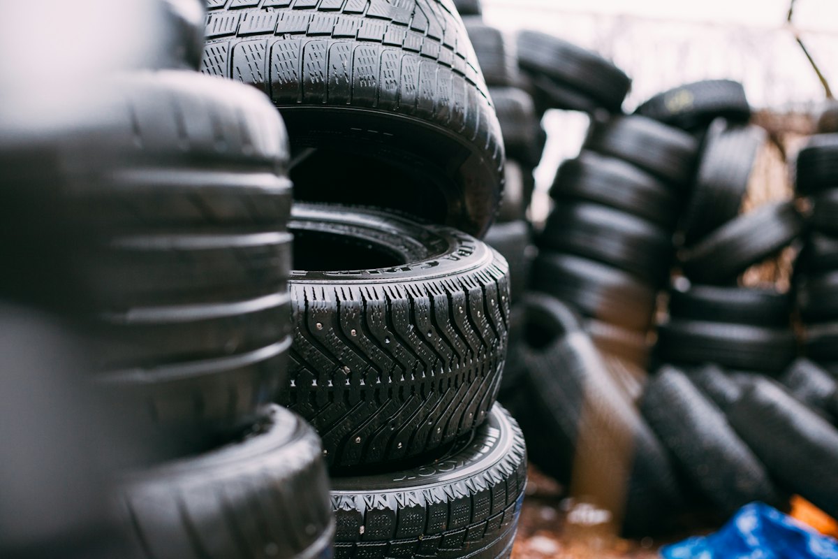 Stacks of car tyres